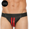 Ouch! Harness Jockstrap avec Zip Striped Front Noir-Rouge